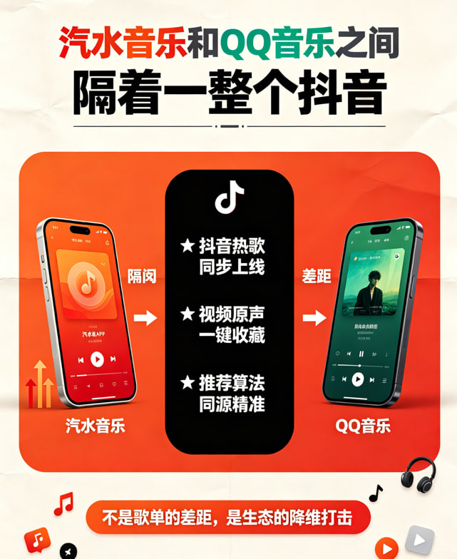 汽水音乐和QQ音乐之间，隔着一整个抖音